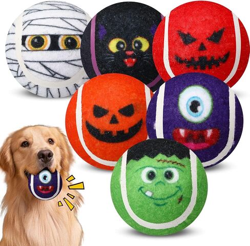 Civaner 6 PCS Halloween Dog Toys Bulk ، 2.5 بوصة كرات تنس صاخبة للكلاب الصغيرة المتوسطة الكبيرة للحيوانات الأليفة Puppy مضغ التسنين هدايا التدريب التفاعلية in Kuwait