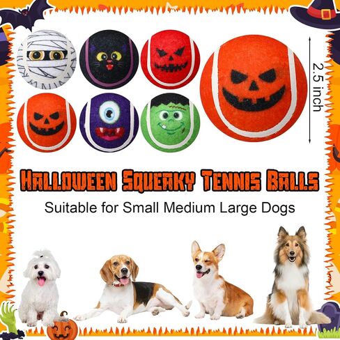Civaner 6 PCS Halloween Dog Toys Bulk ، 2.5 بوصة كرات تنس صاخبة للكلاب الصغيرة المتوسطة الكبيرة للحيوانات الأليفة Puppy مضغ التسنين هدايا التدريب التفاعلية in Kuwait