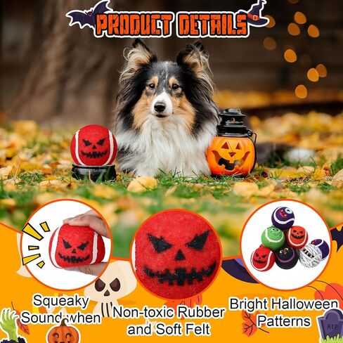 Civaner 6 PCS Halloween Dog Toys Bulk ، 2.5 بوصة كرات تنس صاخبة للكلاب الصغيرة المتوسطة الكبيرة للحيوانات الأليفة Puppy مضغ التسنين هدايا التدريب التفاعلية in Kuwait