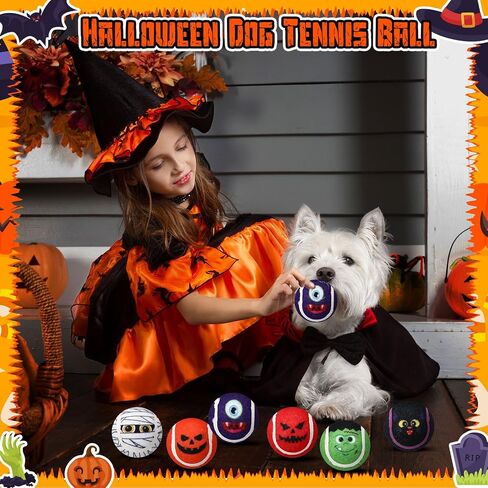 Civaner 6 PCS Halloween Dog Toys Bulk ، 2.5 بوصة كرات تنس صاخبة للكلاب الصغيرة المتوسطة الكبيرة للحيوانات الأليفة Puppy مضغ التسنين هدايا التدريب التفاعلية in Kuwait