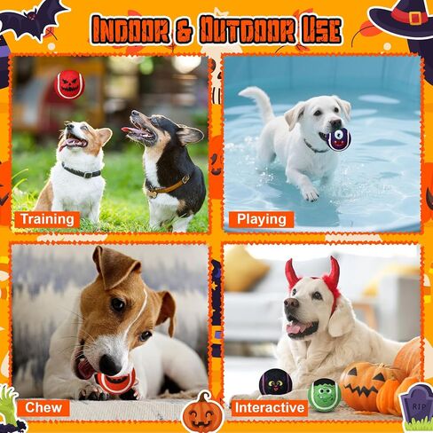 Civaner 6 PCS Halloween Dog Toys Bulk ، 2.5 بوصة كرات تنس صاخبة للكلاب الصغيرة المتوسطة الكبيرة للحيوانات الأليفة Puppy مضغ التسنين هدايا التدريب التفاعلية in Kuwait