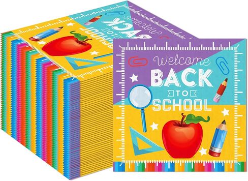 Back to School Party Napkins, 80PCS Back to School Paper Napkins Disposable, Ruler, Book & Apple Prints Party Supplies Birthday Decorations for First Day Party Decor, Lunch, Classroom Celebrations in Saudi Arabia