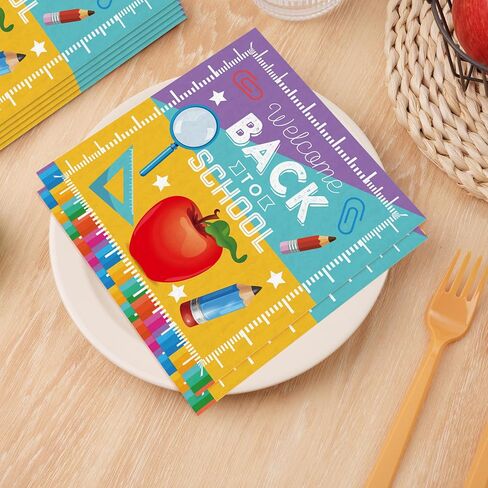 Back to School Party Napkins, 80PCS Back to School Paper Napkins Disposable, Ruler, Book & Apple Prints Party Supplies Birthday Decorations for First Day Party Decor, Lunch, Classroom Celebrations in Saudi Arabia