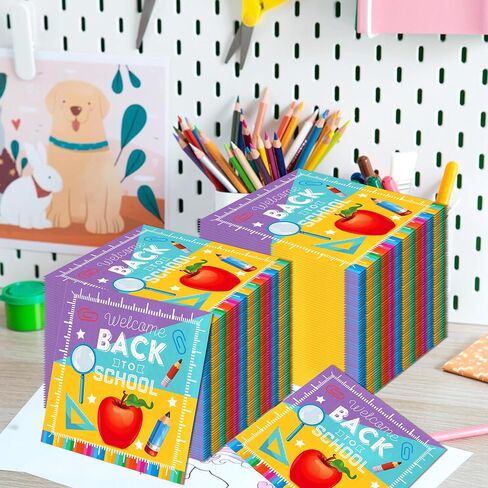 Back to School Party Napkins, 80PCS Back to School Paper Napkins Disposable, Ruler, Book & Apple Prints Party Supplies Birthday Decorations for First Day Party Decor, Lunch, Classroom Celebrations in Saudi Arabia