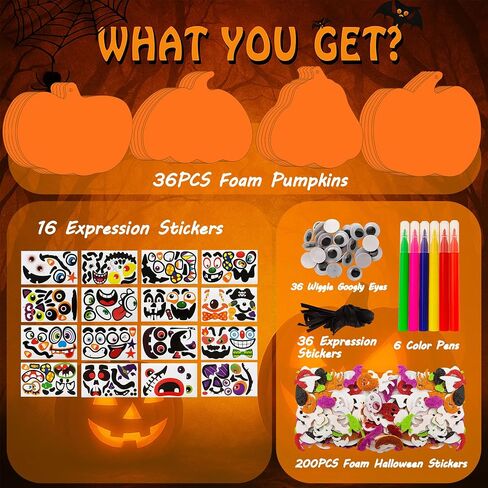 Wedeng 330PCS Halloween Foam Pumpkin Craft Kit, Foam Stickers Set Kids Art Crafts Decorations, 36 Blank Pumpkins, 6 Color Pens & Googly Eyes | Non-Toxic EVA Classroom Art Supplies in Saudi Arabia