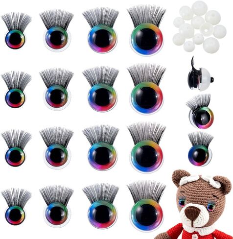 PH Pandahall 64pcs عيون السلامة مع رموش ، 12/14/16/16/18 ملم عيون حيوانات قوس قزح العيون البلاستيكية عيون العيون amigurumi in Saudi Arabia