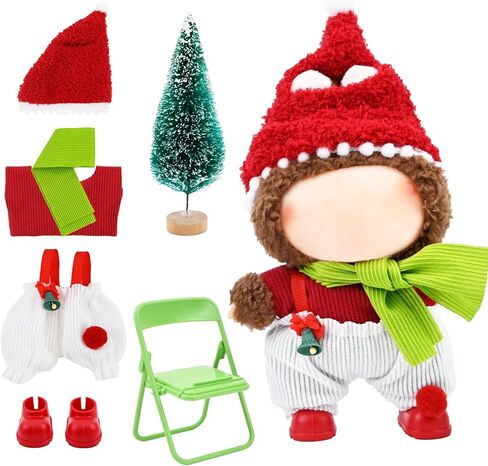 مجموعة ملابس 7pcs وملحقات متوافقة مع دمى Labubu 15cm/17cm ، بما في ذلك Hat Bants T-Skirt Shoes Chairs Tree Tree لعيد الميلاد ديكور حفلة رأس السنة (بدون دمى) in Kuwait