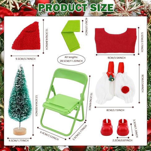 مجموعة ملابس 7pcs وملحقات متوافقة مع دمى Labubu 15cm/17cm ، بما في ذلك Hat Bants T-Skirt Shoes Chairs Tree Tree لعيد الميلاد ديكور حفلة رأس السنة (بدون دمى) in Kuwait