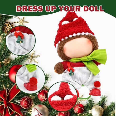 مجموعة ملابس 7pcs وملحقات متوافقة مع دمى Labubu 15cm/17cm ، بما في ذلك Hat Bants T-Skirt Shoes Chairs Tree Tree لعيد الميلاد ديكور حفلة رأس السنة (بدون دمى) in Kuwait