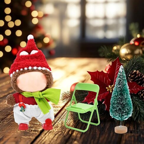 مجموعة ملابس 7pcs وملحقات متوافقة مع دمى Labubu 15cm/17cm ، بما في ذلك Hat Bants T-Skirt Shoes Chairs Tree Tree لعيد الميلاد ديكور حفلة رأس السنة (بدون دمى) in Kuwait