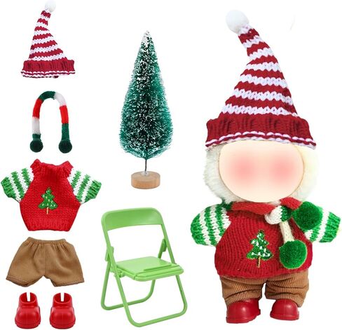 مجموعة ملابس 7pcs وملحقات متوافقة مع دمى Labubu 15cm/17cm ، بما في ذلك Hat Bants T-Skirt Shoes Chairs Tree Tree لعيد الميلاد ديكور حفلة رأس السنة (بدون دمى) in Kuwait
