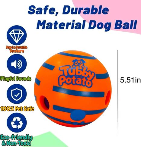 Tubby Potato ™ Tater Tumbler Sound Ball - لعبة تفاعلية للكلاب لجميع السلالات والأحجام | متين ، يجعل الأصوات ممتعة عند لفها أو تهتز ، كرة صغيرة ومتوسطة وكبيرة - 5.5 بوصة ، برتقالي in Saudi Arabia