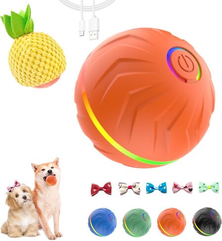 T01 Dog Dog Toys Dog Ball ، ألعاب الكلاب المضادة للملل ، ألعاب متداولة تلقائيًا متينًا من الكلاب الصغيرة/المتوسطة ، تتحرك للكلاب لإبقائها مشغولة ، أقواس الكلاب ، أغطية أفخم الفواكه ، البرتقالي in Kuwait