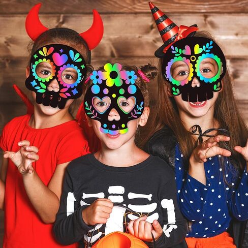 Deekin 60 Pcs Day of the Dead Scratch Masks Gifts for Dia De Los Muertos Halloween Skull Party Favors DIY Art Mask Craft Kit(Skull) in Saudi Arabia