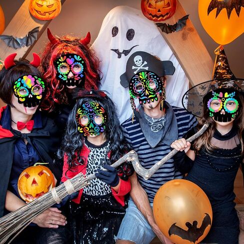 Deekin 60 Pcs Day of the Dead Scratch Masks Gifts for Dia De Los Muertos Halloween Skull Party Favors DIY Art Mask Craft Kit(Skull) in Saudi Arabia