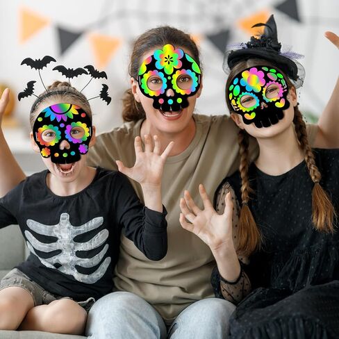 Deekin 60 Pcs Day of the Dead Scratch Masks Gifts for Dia De Los Muertos Halloween Skull Party Favors DIY Art Mask Craft Kit(Skull) in Saudi Arabia