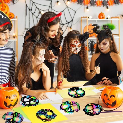 Deekin 60 Pcs Day of the Dead Scratch Masks Gifts for Dia De Los Muertos Halloween Skull Party Favors DIY Art Mask Craft Kit(Skull) in Saudi Arabia