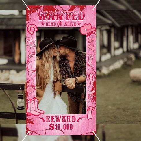 Large Western Wanted Poster Western Cowboy Party Decoration Wanted Photo Booth Frame Wild West Selfie Banner Backdrop for West Cowboy Birthday Party Retro Rustic Decoration Supplies (Brown) in Saudi Arabia
