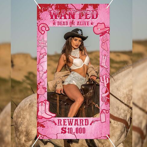 Large Western Wanted Poster Western Cowboy Party Decoration Wanted Photo Booth Frame Wild West Selfie Banner Backdrop for West Cowboy Birthday Party Retro Rustic Decoration Supplies (Brown) in Saudi Arabia