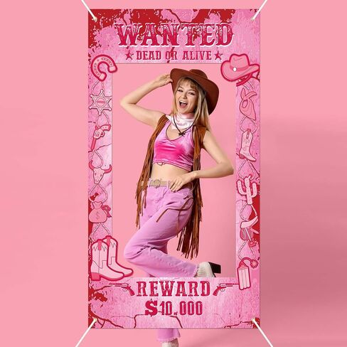 Large Western Wanted Poster Western Cowboy Party Decoration Wanted Photo Booth Frame Wild West Selfie Banner Backdrop for West Cowboy Birthday Party Retro Rustic Decoration Supplies (Brown) in Saudi Arabia