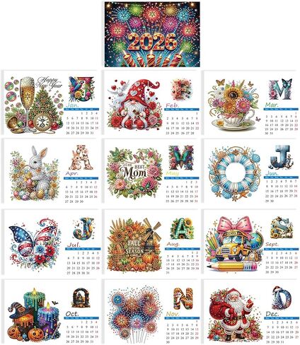 DIY Diamond Art Painting 2026 Desk Calendar, Creative Diamond Art 2026 Flip Tabletop Calendar with Stand for Office Home Decoration-02 in Saudi Arabia