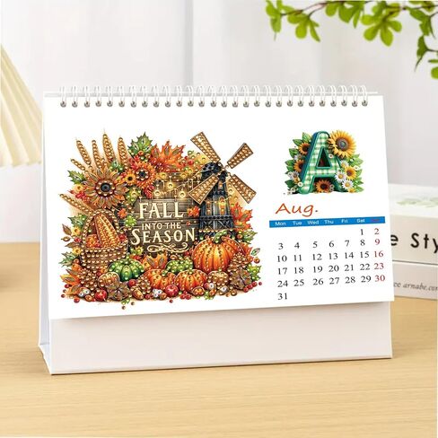 DIY Diamond Art Painting 2026 Desk Calendar, Creative Diamond Art 2026 Flip Tabletop Calendar with Stand for Office Home Decoration-02 in Saudi Arabia