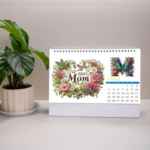 DIY Diamond Art Painting 2026 Desk Calendar, Creative Diamond Art 2026 Flip Tabletop Calendar with Stand for Office Home Decoration-02 in Saudi Arabia