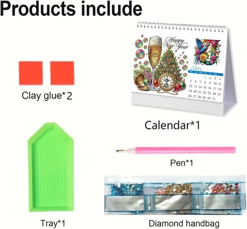 DIY Diamond Art Painting 2026 Desk Calendar, Creative Diamond Art 2026 Flip Tabletop Calendar with Stand for Office Home Decoration-02 in Saudi Arabia