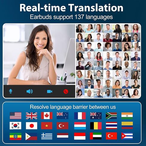 تترجمة AI سماعات الأذن في الوقت الفعلي ، 137 LAGING LAGURES TROUNTINGERS ، سماعات ترجمة بلوتوث 3 في 1 لنظام التشغيل iOS/Android مثالي للسفر ، والأعمال ، والتعلم مع حالة الشحن （White） in Kuwait