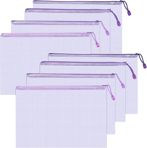 8Pcs Mesh Zipper Pouch Bags, A4 Size Clear Plastic Zipper Pouches, Waterproof Bag for Organizing Storage, File Zip Bags for School Board Game Puzzle Storage, Office Supplies (Purple) in Saudi Arabia