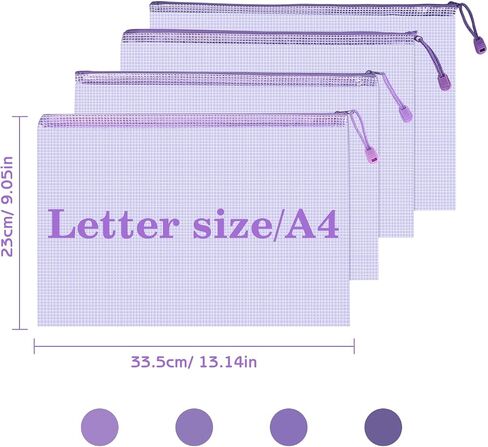 8Pcs Mesh Zipper Pouch Bags, A4 Size Clear Plastic Zipper Pouches, Waterproof Bag for Organizing Storage, File Zip Bags for School Board Game Puzzle Storage, Office Supplies (Purple) in Saudi Arabia
