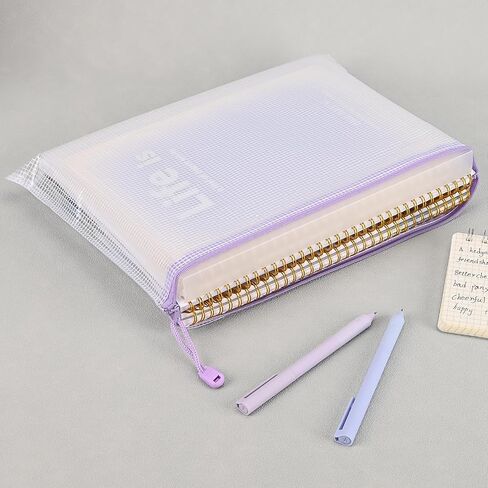 8Pcs Mesh Zipper Pouch Bags, A4 Size Clear Plastic Zipper Pouches, Waterproof Bag for Organizing Storage, File Zip Bags for School Board Game Puzzle Storage, Office Supplies (Purple) in Saudi Arabia