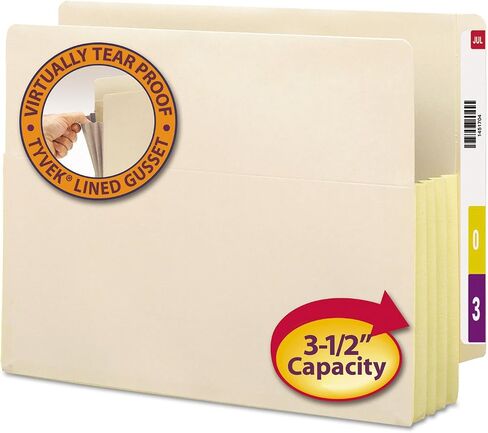 Smead End Tab File Pocket, Reinforced Straight-Cut Tab, 3-1/2" Expansion, Tyvek®-Lined® Gusset, Letter Size, Manila, 10 per Box (75164) in Saudi Arabia