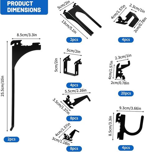 Zonon 52 Pcs Metal Hook Set Slotted Storage Panel Hooks Bulk Galvanized Steel for Pegboard Multiple Style Assortment for Garage Tool Kitchen Home Office Storage Organization, Black in Saudi Arabia