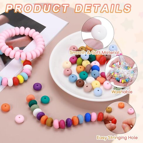 HARFINGTON 110Pcs Silicone Beads 14mm Lentil Rubber Focal Beads Bulk for Pens Keychain Bracelet Necklace DIY Crafts Making, Cold Blue in Saudi Arabia