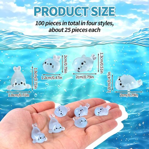 100pcs Mini Resin Seal, Luminous Tiny Sea Creatures Little Cute Small Resin Ocean Ornaments Miniature Sea Animals Mini Seals for Decoration in Saudi Arabia