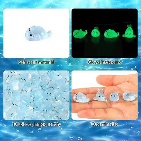 100pcs Mini Resin Seal, Luminous Tiny Sea Creatures Little Cute Small Resin Ocean Ornaments Miniature Sea Animals Mini Seals for Decoration in Saudi Arabia