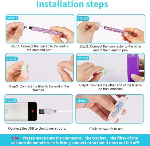 Electric Diamond Painting Pen, Diamond Art Pen, Wax-Free Vacuum Diamond Painting Pen, 3 Adjustable Suction Levels Diamond Art Pens Tools (Purple) in Saudi Arabia