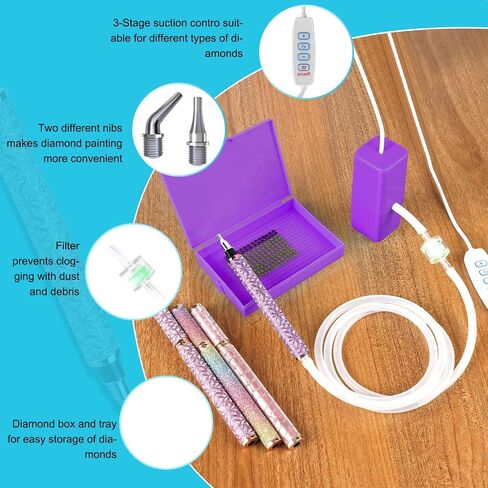 Electric Diamond Painting Pen, Diamond Art Pen, Wax-Free Vacuum Diamond Painting Pen, 3 Adjustable Suction Levels Diamond Art Pens Tools (Purple) in Saudi Arabia
