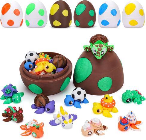 Mini 3D Printed Turtle Animals Toys with Dragon Egg, Small Animal Figures, Flexible Articulated Fidget Toy Adults, Pocket Pets Bulk, Desktop Home Decor, Easter Basket Stuffers (Sea Turtle) in Kuwait