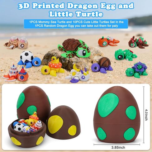 Mini 3D Printed Turtle Animals Toys with Dragon Egg, Small Animal Figures, Flexible Articulated Fidget Toy Adults, Pocket Pets Bulk, Desktop Home Decor, Easter Basket Stuffers (Sea Turtle) in Kuwait
