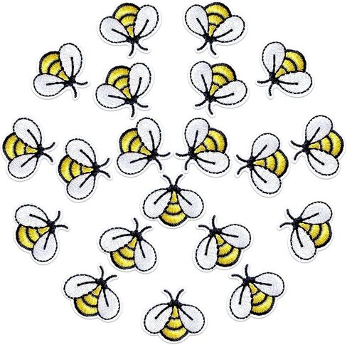 20Pcs Cute Bee Embroidered Patches, Bee Buttons for DIY Sewing Applique Patch Fabric Tiny Iron On Embroidered Patches Decoration for Backpack, Hats, Clothing, Jackets, Jeans Emblem Accessory in Saudi Arabia