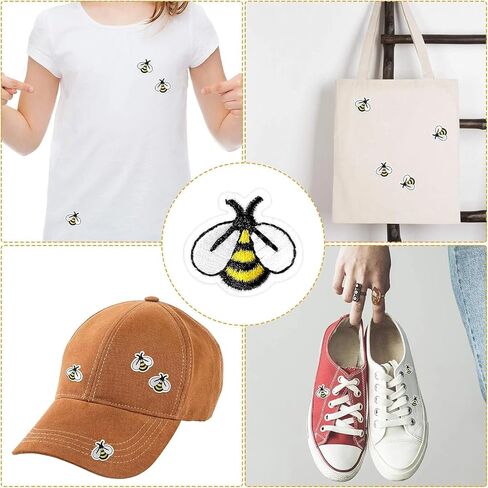 20Pcs Cute Bee Embroidered Patches, Bee Buttons for DIY Sewing Applique Patch Fabric Tiny Iron On Embroidered Patches Decoration for Backpack, Hats, Clothing, Jackets, Jeans Emblem Accessory in Saudi Arabia