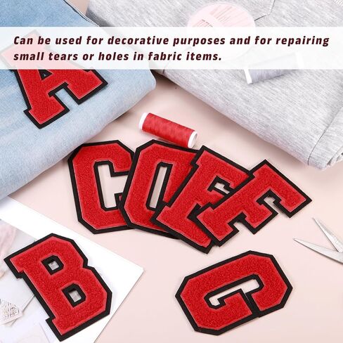 بقع رسالة Mecccanixity Chenille ، 4 بوصات T alphabet t on on patches repair repair repair repy on heads on repared explique shoes shoes hats diy (Black Edge Red) in Saudi Arabia