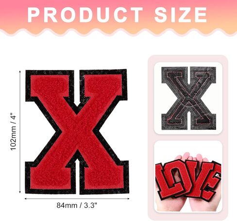 بقع رسالة Mecccanixity Chenille ، 4 بوصات T alphabet t on on patches repair repair repair repy on heads on repared explique shoes shoes hats diy (Black Edge Red) in Saudi Arabia