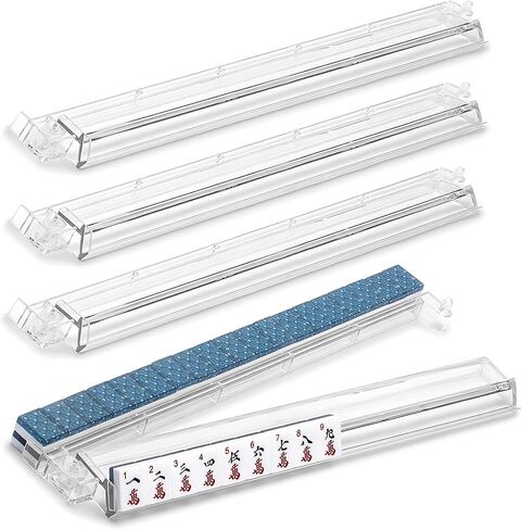 Mahjong All-in-One Tile Rack & Pusher و Clear Acrylic Mahjong Rack و Combo Combo ، مجموعة Majiang Tile Modern American Majiang من 4 (واضح) in Kuwait