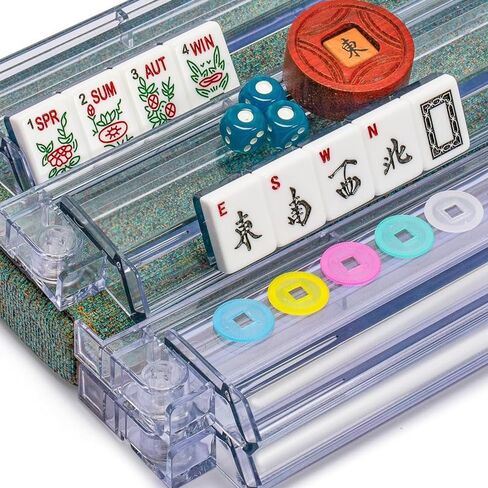 Mahjong All-in-One Tile Rack & Pusher و Clear Acrylic Mahjong Rack و Combo Combo ، مجموعة Majiang Tile Modern American Majiang من 4 (واضح) in Kuwait
