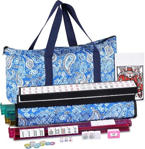 SmartXChoices 166 Tiles Mah Jongg Set American Mahjong 4 Color Pustrals/Racks Mahjongg Game with Soft Velor Bag ، Western Mahjongg Tiles in Kuwait