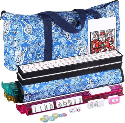 SmartXChoices 166 Tiles Mah Jongg Set American Mahjong 4 Color Pustrals/Racks Mahjongg Game with Soft Velor Bag ، Western Mahjongg Tiles in Kuwait