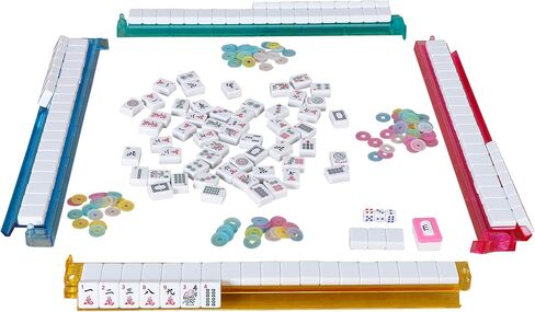 SmartXChoices 166 Tiles Mah Jongg Set American Mahjong 4 Color Pustrals/Racks Mahjongg Game with Soft Velor Bag ، Western Mahjongg Tiles in Kuwait